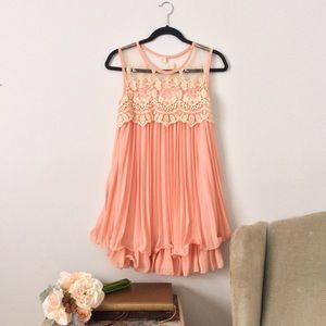 Yoco Pleated Chiffon Mini Dress Peach Pink Size 4